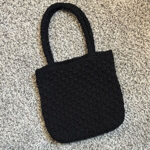 Vintage Express Black Textured Knit Tote Bag, Black